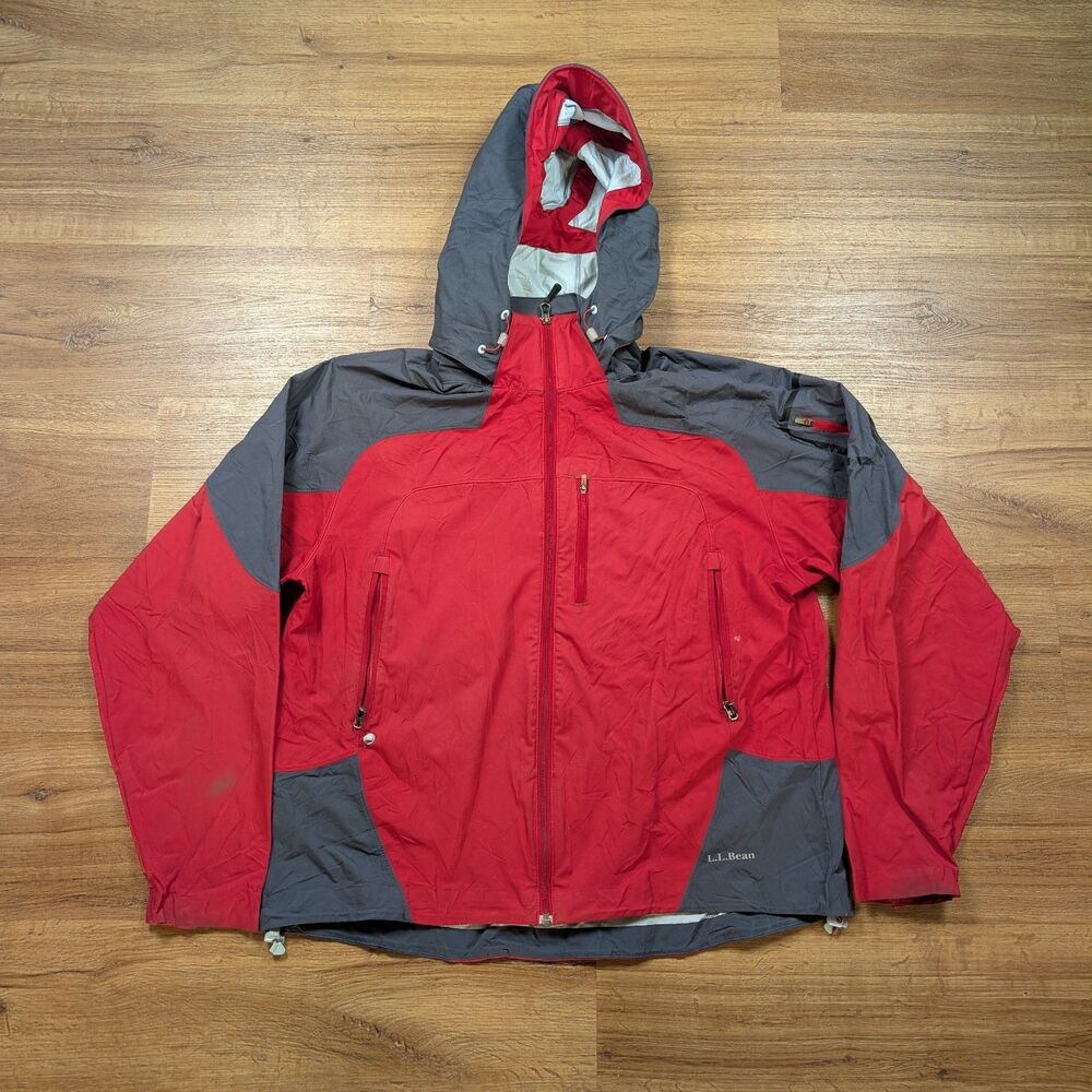 L.L. Bean Rain Jacket Mens Large Red Hooded Waterproof Nylon Outdoor Hiking